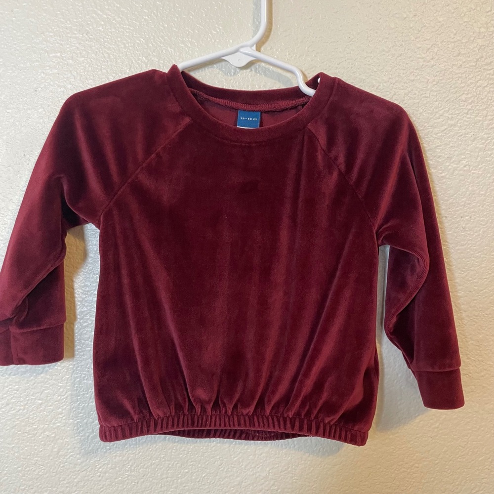 Old Navy 12-18 Months‎ Baby Burgundy Velour Pullover Sweatshirt Winter Christmas
